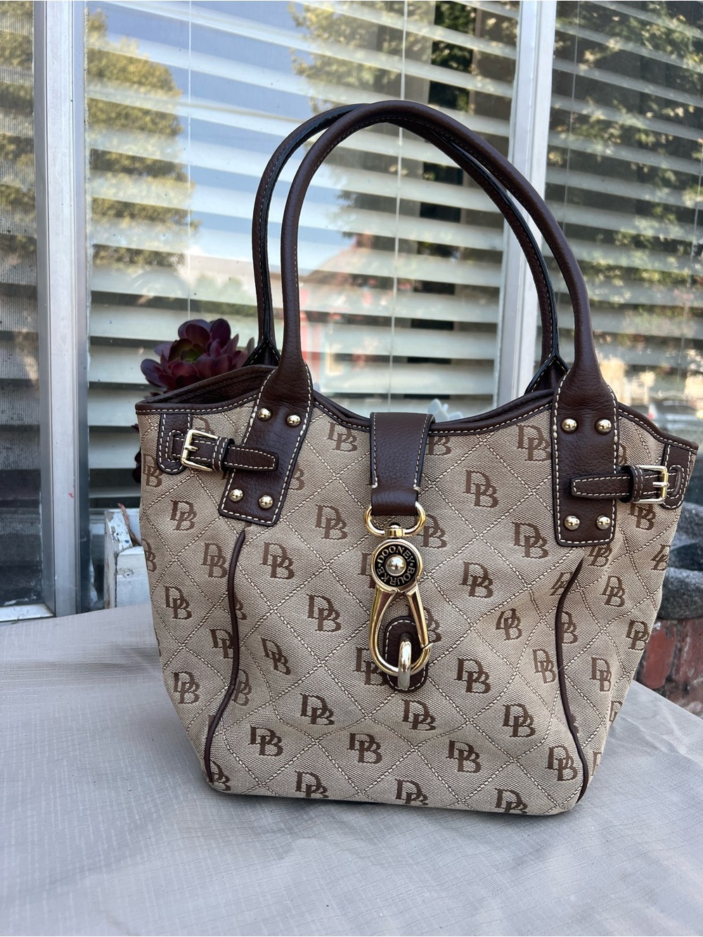Dooney & Bourke Beige and Brown Quilted Monogram Tote